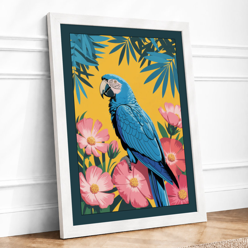Macaw in Bloom Tropical - Framed Print, A3 - 42.0 x 29.7 cm, White