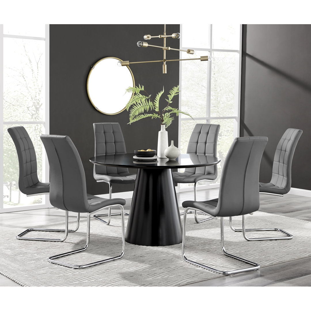Edzard Statement Pedestal Round Dining Table Set & 6 Luxury Velvet Dining Chairs