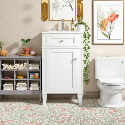 18-Inch Freestanding Bathroom Vanity With Ceramic Sink & Soft Close Door