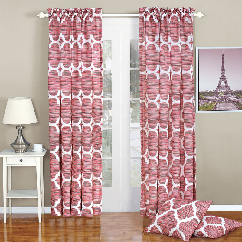 Honor Geometric Rod Pocket Curtain Panels, Bridal Rose, 70" W x 96" L