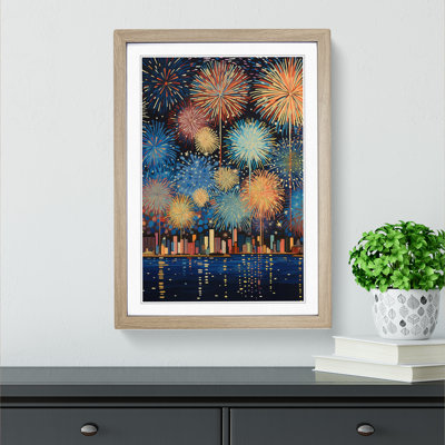 Fireworks Art Deco No.2 - Single Picture Frame Print on Wood