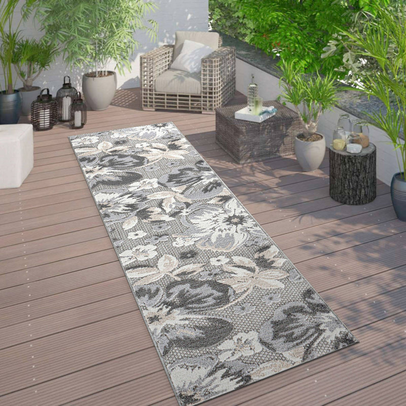 Tapis floral intérieur / extérieur gris, Tapis de couloir 2 pi x 7 pi