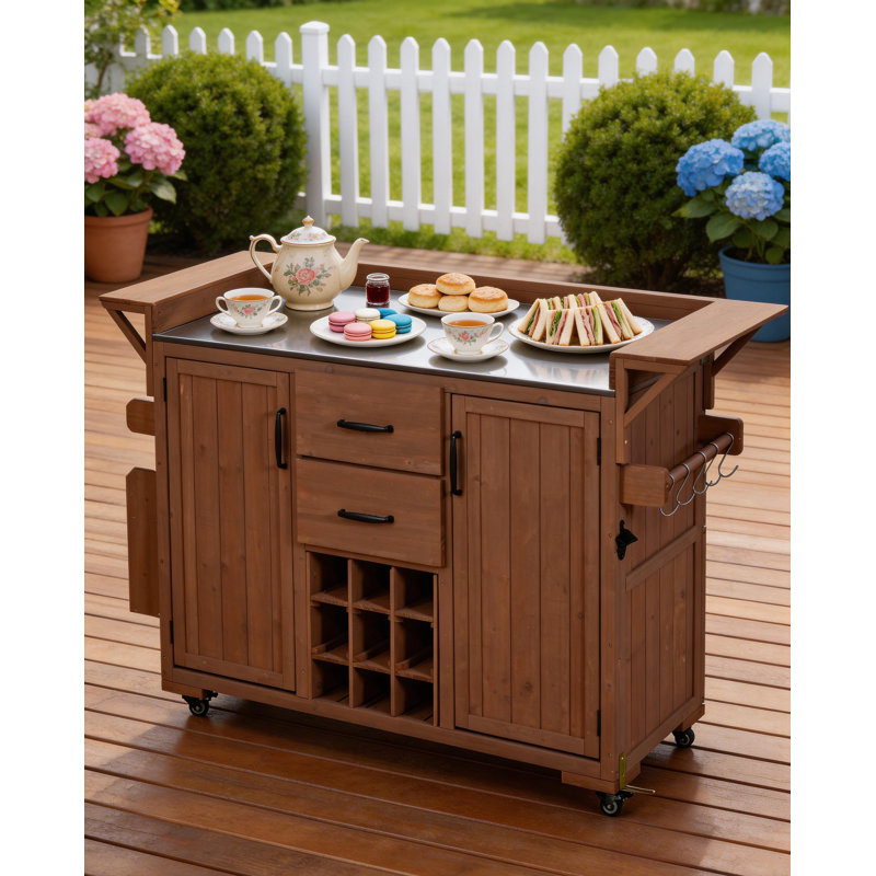 Chariot mobile pour îlot de cuisine avec tiroirs, armoire, porte-bouteilles et crochets - solution de rangement tout-en-un