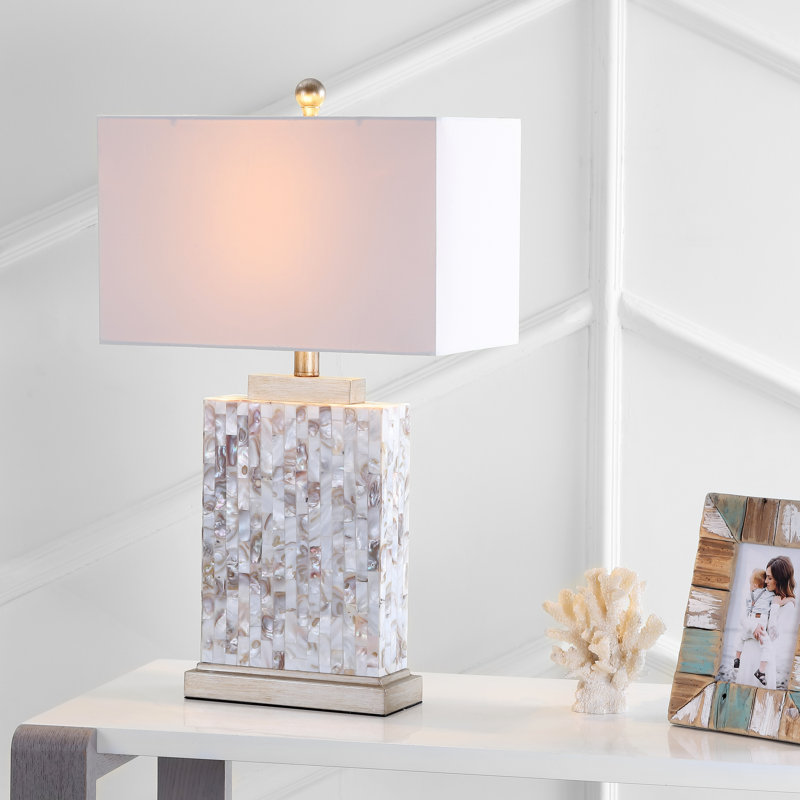 Ivory Shell Table Lamp Set with White Rectangular Shade