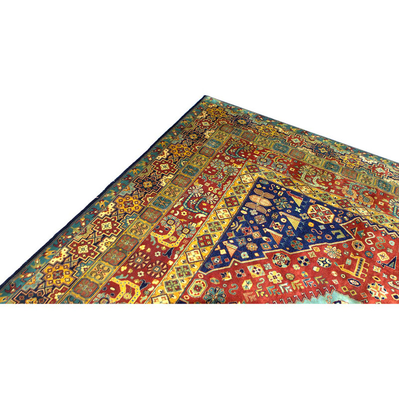 Tapis unique rouille / bleu / beige noué à la main 9 pi x 11 pi 10 po