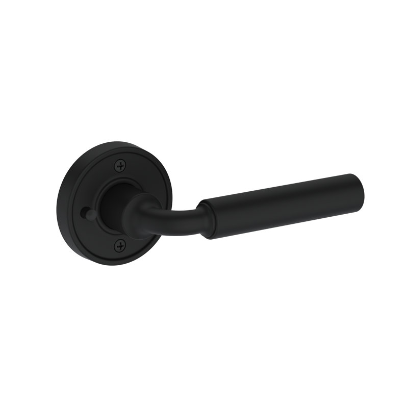 La Conner Privacy Lever with Recessed Round Rose in Unlacquered Brass, Matte Black