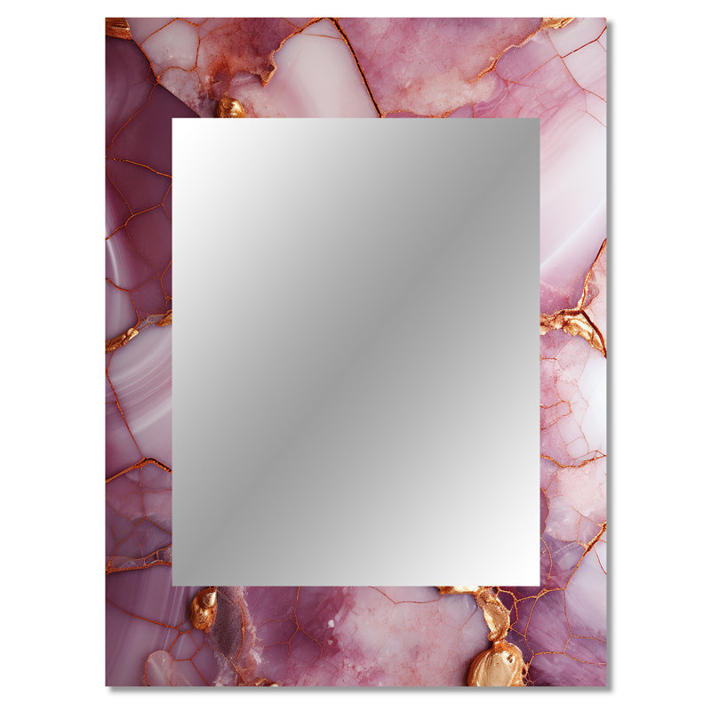 Pink and gold Marble river IV - Abstract Decorative Mirror, Gold Wall Mirror, Printed Metal Art, 40" x 30"