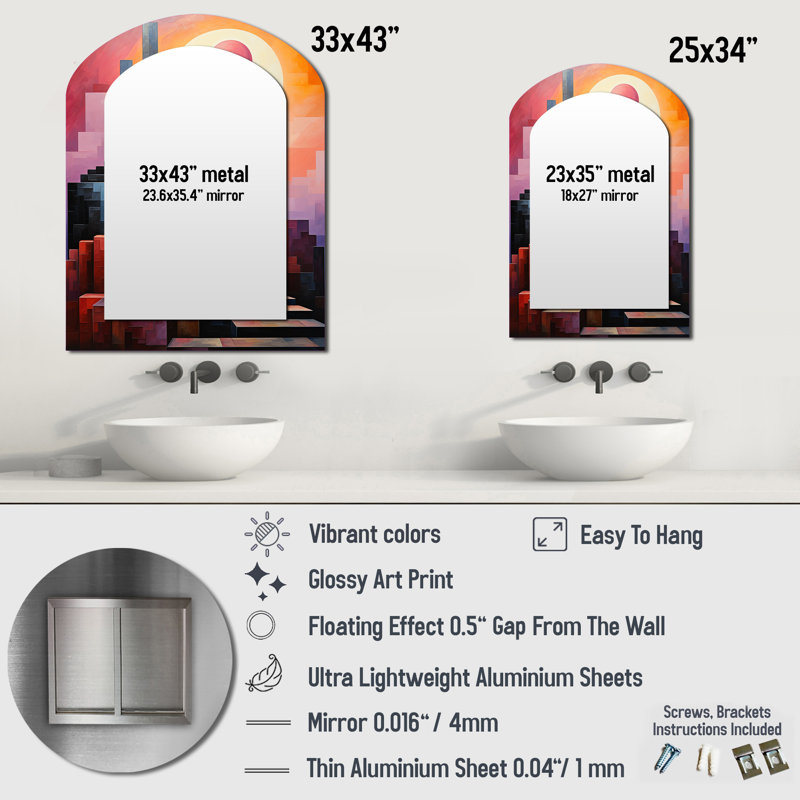 Monuments dévoilés «Sunsets I» - décor de miroir mural arche Monuments, 34 po x 25 po