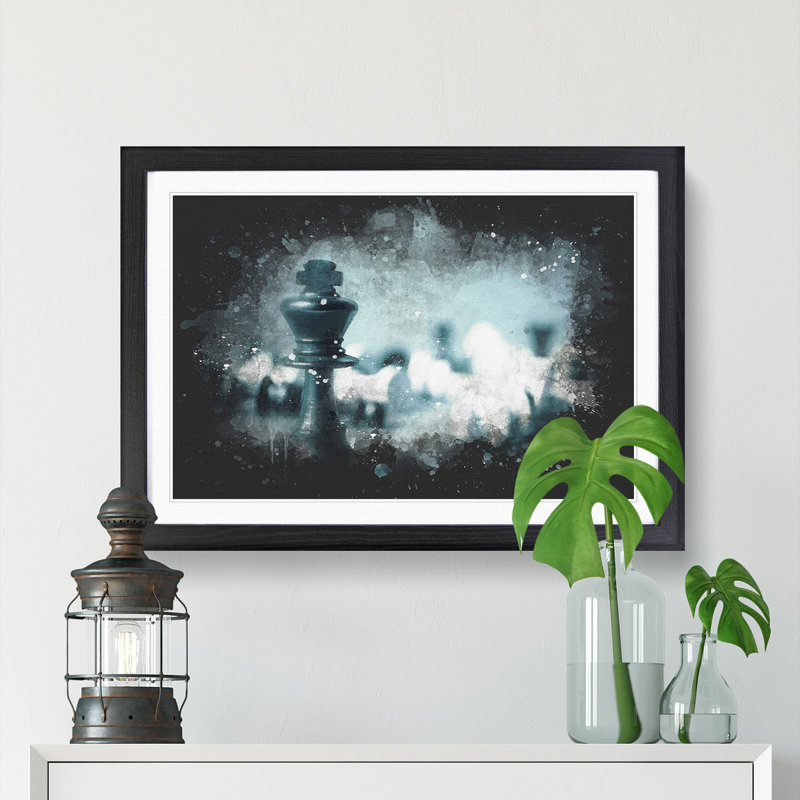 A Chess Battle Paint Splash - Picture Frame Graphic Art, 24cm H x 33cm W x 2cm D, Black Framed