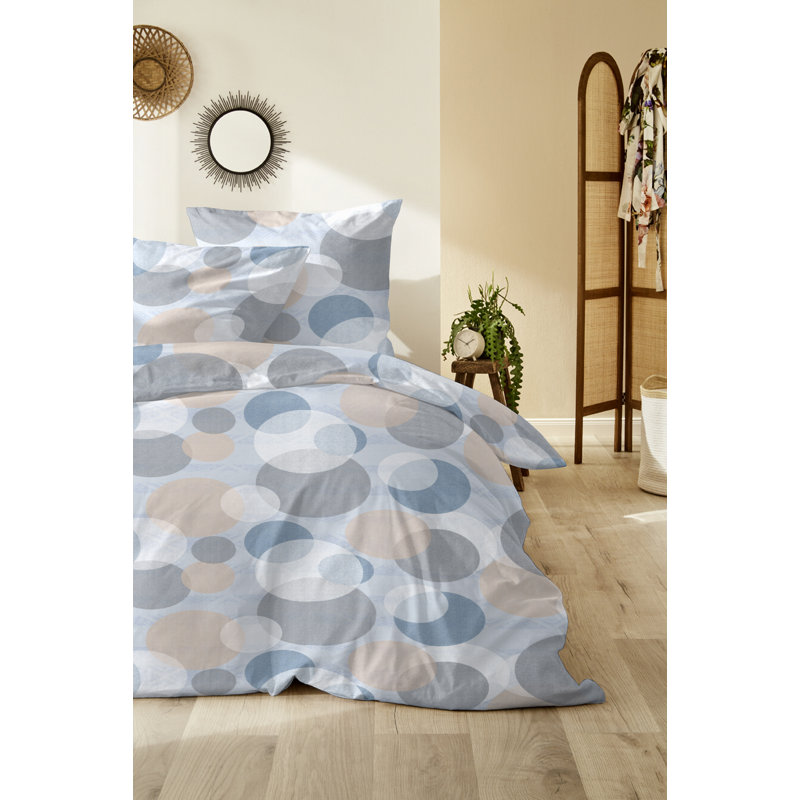 Claritha Cotton Geometric Shapes Duvet Cover Set with Pillow Shams Included, Blue/Grey/Beige