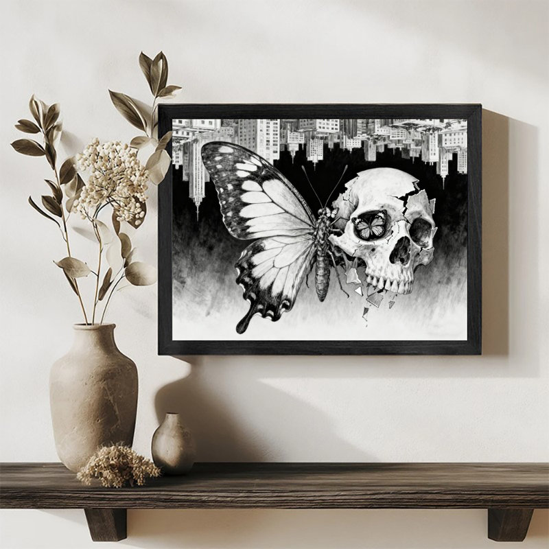 «Black», encadré noir, squelette, art mural, vie et mort, impressions de style rétro, H 13 po x l 17 po