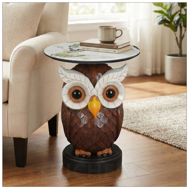 Table d'appoint réaliste avec plateau en faux marbre, base en résine durable pour la décoration de salon et de bureau