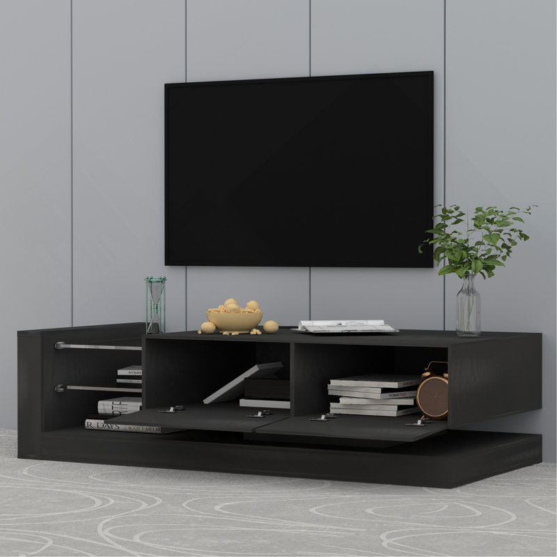 Meuble télé moderne à DEL avec éclairage et rangement RVB, double commande, pour téléviseur de 75 po, meuble audio-vidéo