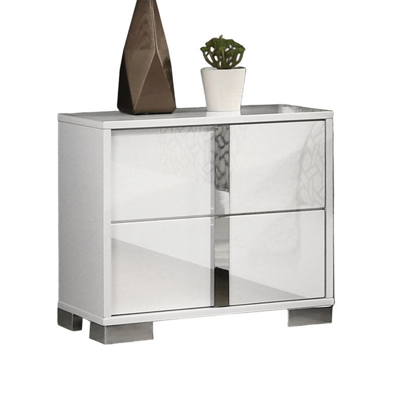 Table de chevet blanche à 2 tiroirs Modern