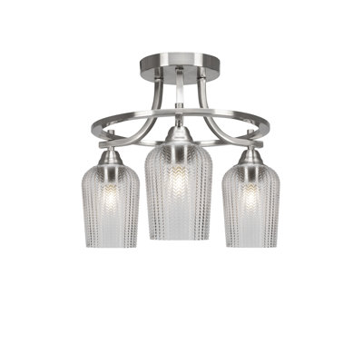 Yotham Paramount 3 Light Semi-Flush Shown In Brushed Nickel Finish With 5" Textured Glass