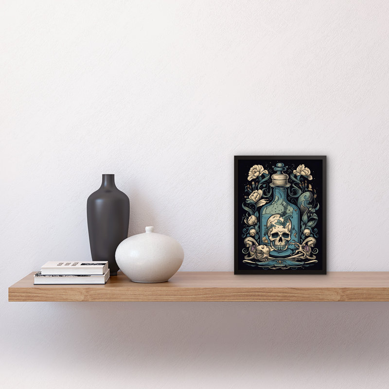 Cliffsage Skull Glass Jar And Flowers Tattoo Ink Body Art Rockabilly Americana 50s - Single Picture Frame Print