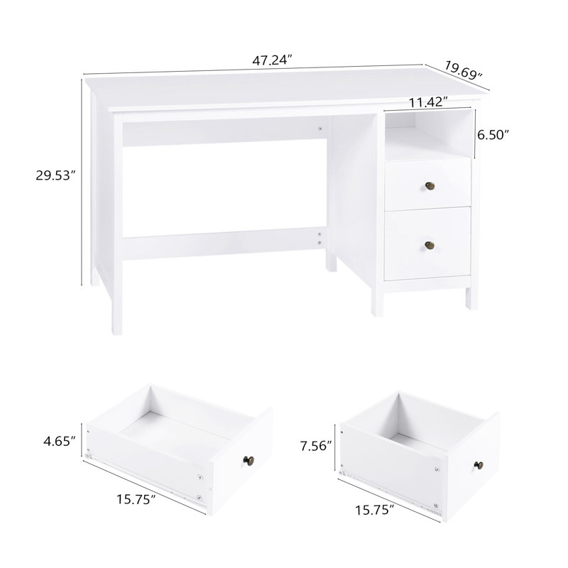 Bureau d'écriture avec tiroirs 47 po, Blanc