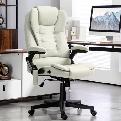 Fauteuil de massage beige avec vibration et chaleur à 6 points. Soutien lombaire. Dossier inclinable. Rembourrage des accoudoirs. Siège réglable. Tissu en microfibre. Chaise de bureau 264 lb, beige. Massage vibrant et chauffant.