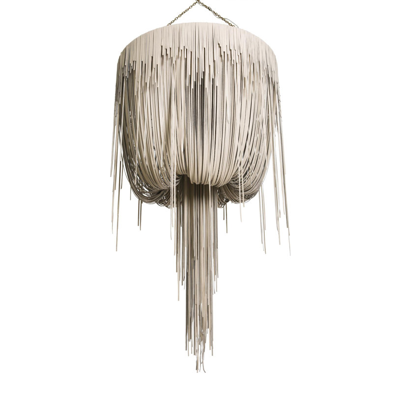 Leather Fringe Chandelier, 4, 71" H x 40" W x 40" D