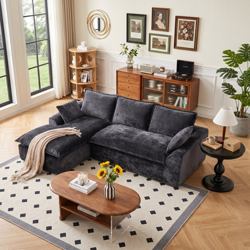 Canapé modulaire Boneless de 103 po sans assemblage requis avec coussins, Orienté à gauche (vu de face), Noir
