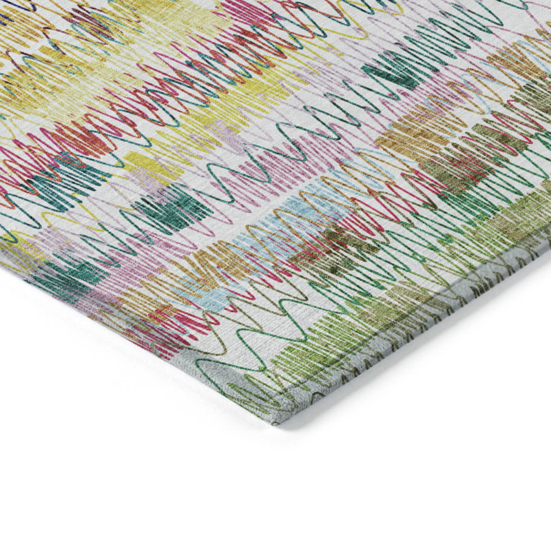 Tapis intérieur lavable rayé vert ivoire et mauve 9 pi x 12 pi