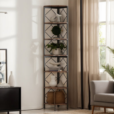 70.9" Tall 6-Tier Rustic Corner Bookshelf, Freestanding Small Display Bookcase and Storage Shelving Unit Organizer for Living Room and Home Office