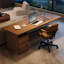 Bureau de direction rectangulaire à 3 tiroirs en bois massif brun noisette avec bureau-118614556