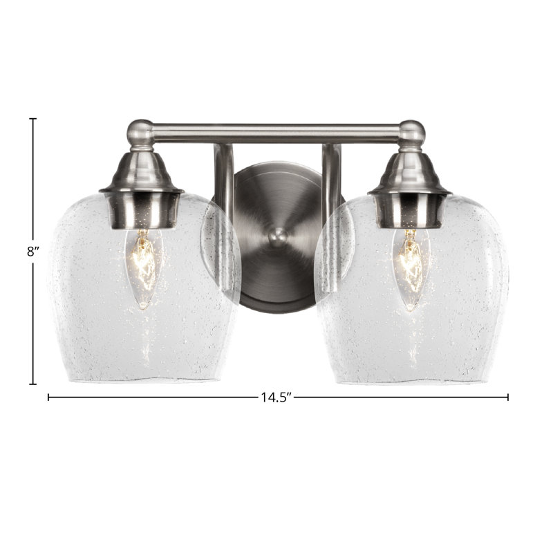 Michell 2-Light Bath Bar, Clear Bubble, Brushed Nickel