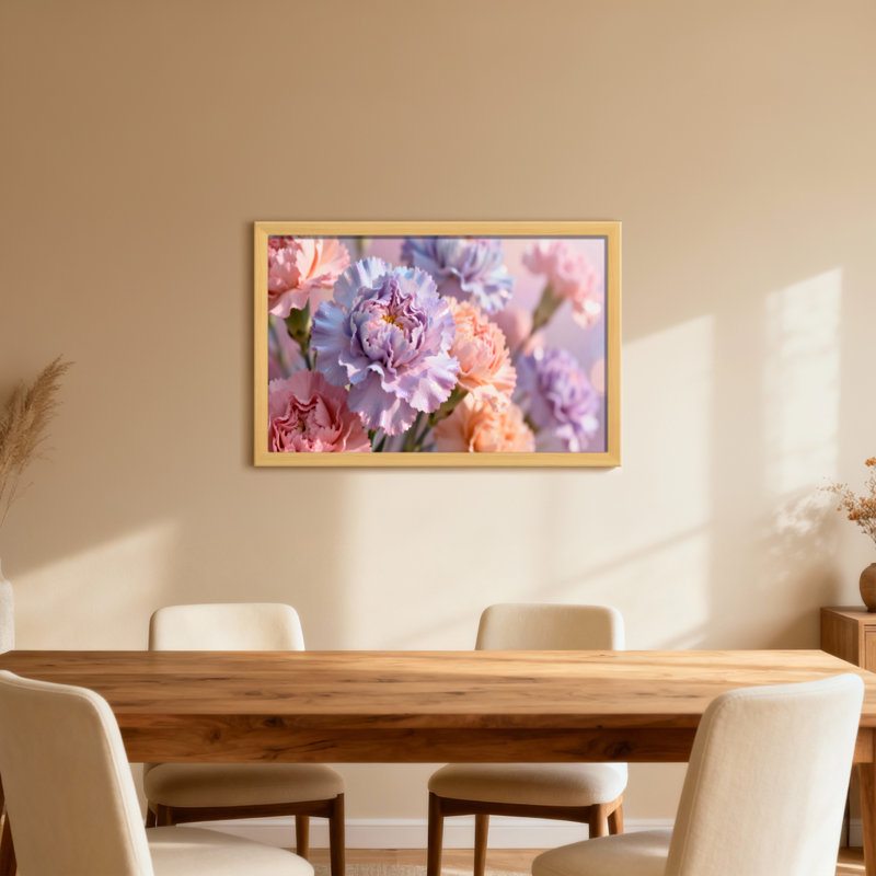 Plantes et fleurs œillets pastel rose et mauve, H 12 po x l 18 po, Toile tendue, Ne s’applique pas