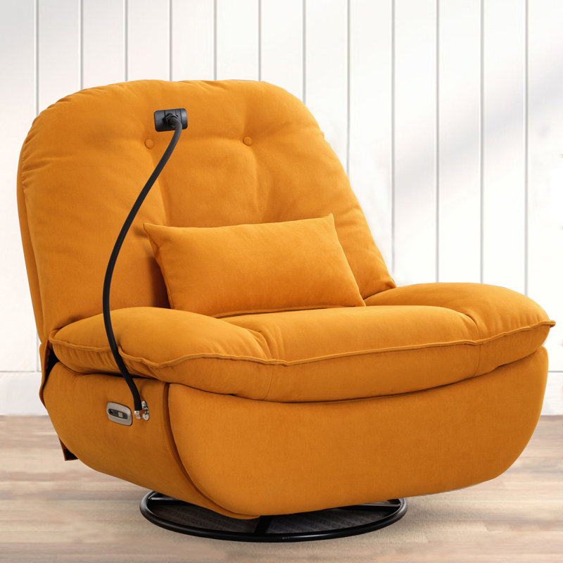 Rhowyn Power Ergonomic Recliner 360 Degree Swivel Glider Sofa, Gray 100% Polyester