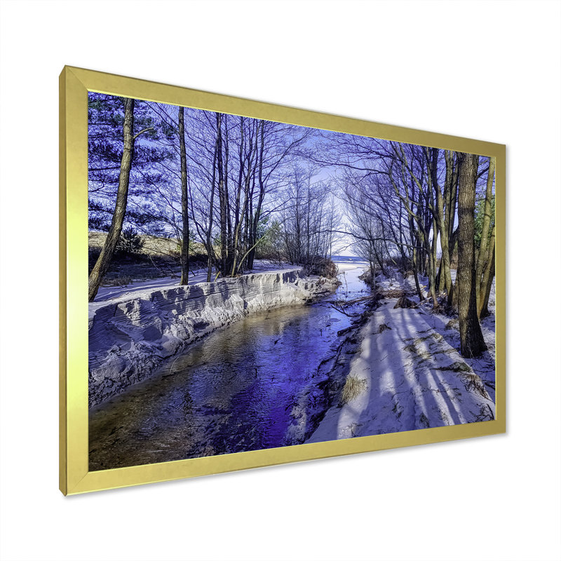 «Forest River In Winter Scenery», reproduction sur toile flottante, H 16 po x l 32 po x P 1 po, Encadrement doré