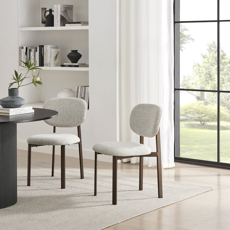 Merella Upholstered Fabric Dining Chairs Bronze Legs - Contemporary Sleek Design, Beige