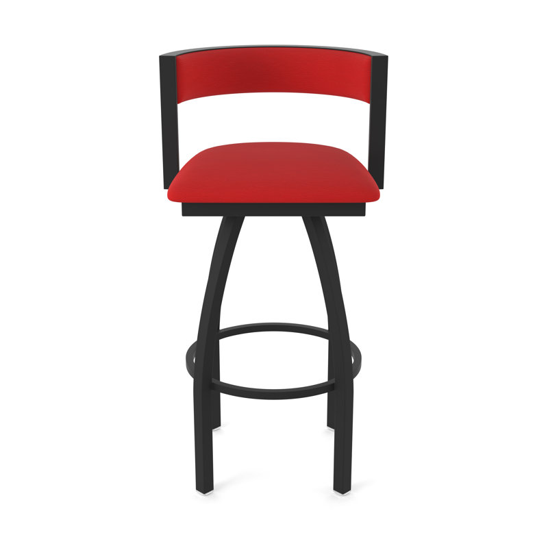 Tabouret Artémis, Noir froissé, Tabouret de bar (siège d'une hauteur de 36 po), Vinyle - rouge Canter