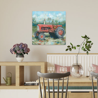 «Red Tractor Abstract Contemporary Landscape Nature», art mural