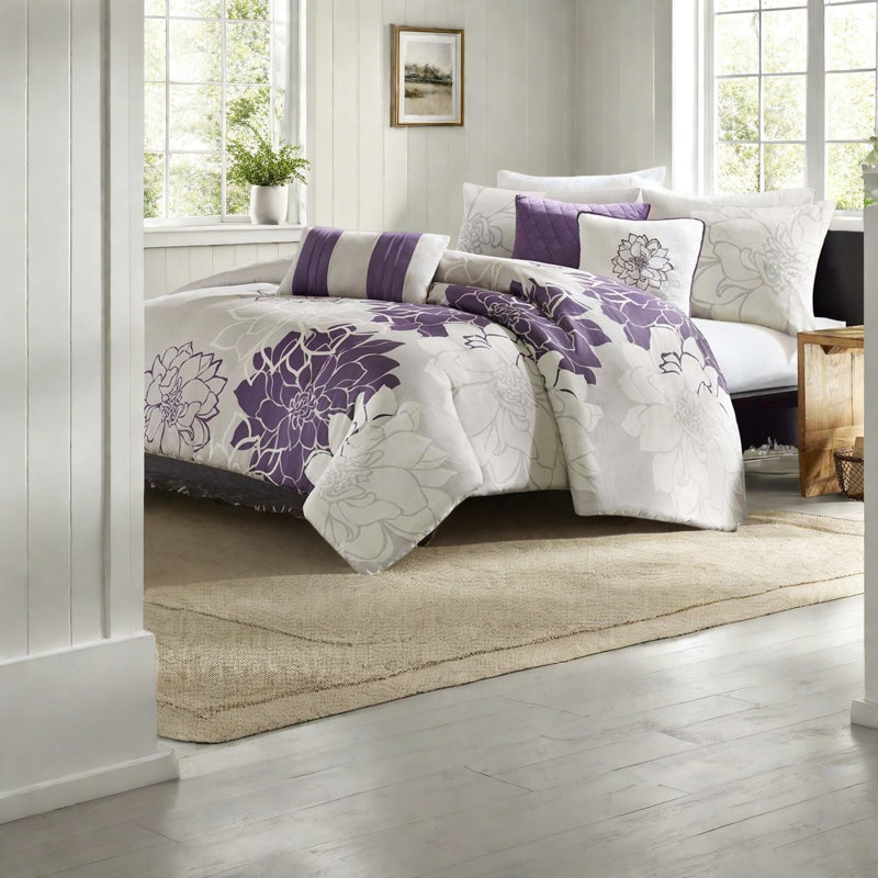 Ensembles de literie grand lit moderne, ensemble de housse de couette en satin de coton à imprimé floral 6 pièces, certifié Home Comfort