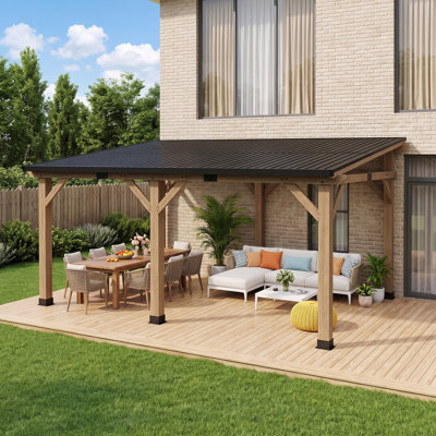 Pavillon de jardin rectangulaire en bois massif 12 pi x 20 pi avec toit en acier à toit rigide
