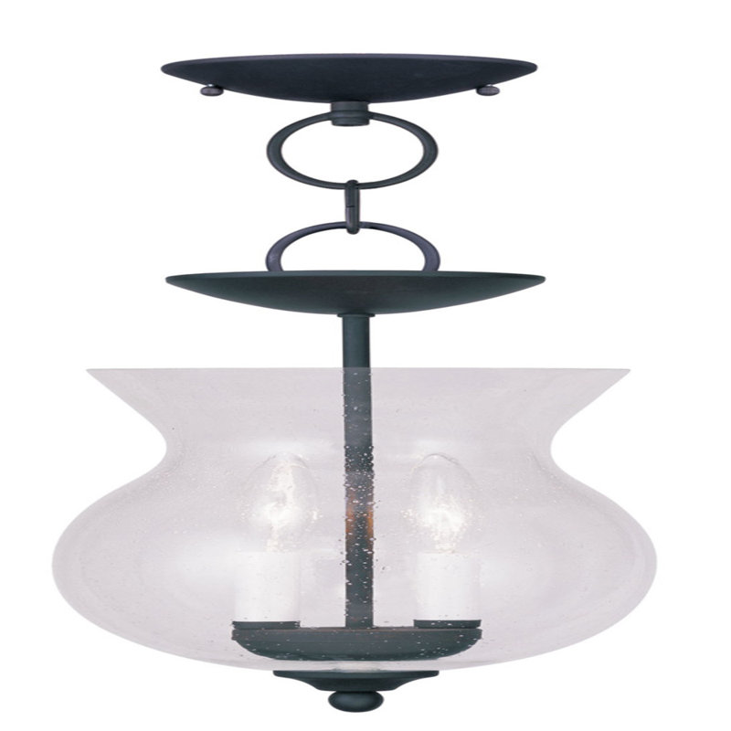 Luminaire suspendu géométrique unique à 2 lumières Lorri, H 18 po x l 8,25 po x P 8,25 po, Verre grainé transparent, Noir