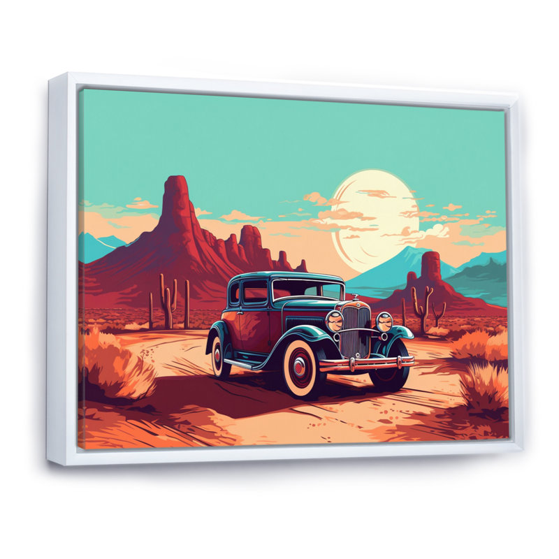 " Old American Car in Nevada V " Mixed Media and Color Photography Print, 34" H x 44" W x 1.5" D, White Floater Framed