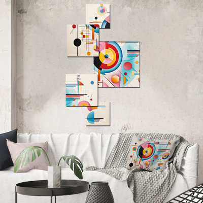 «Blue and Pink Abstract Geometric Vision 2», ensemble d'art mural carré géométrique sur 5