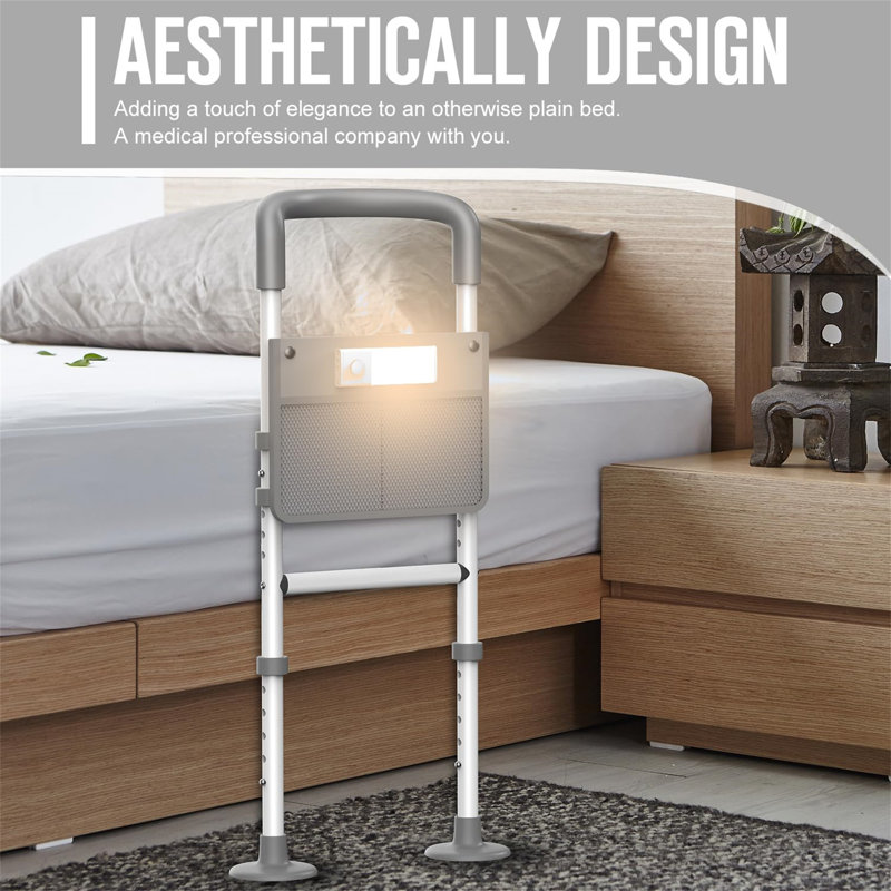 Adjustable Bedside Safety Rail with Motion Light and Storage Pouch