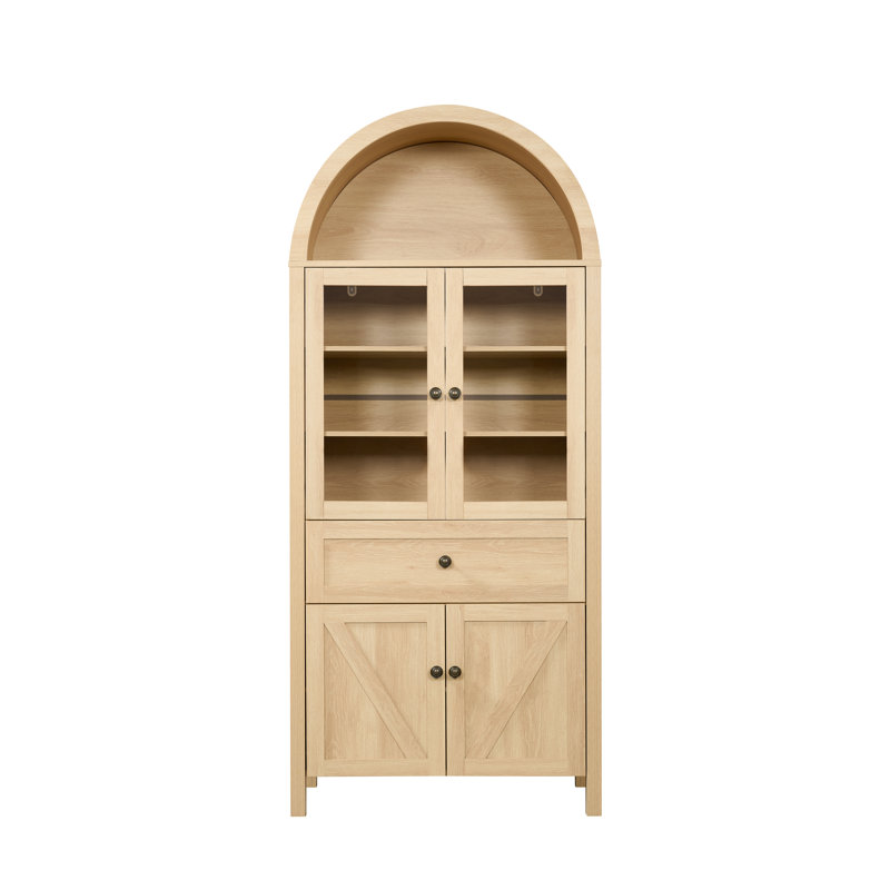 Armoire de rangement 72 "Silhouette arquée, étagère à dôme intemporelle avec 5 compartiments à niveaux (disponible en noyer, chêne et noir)