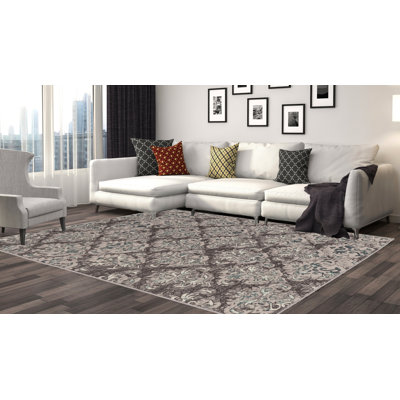 Tapis oriental à poils courts brun et beige Barnon
