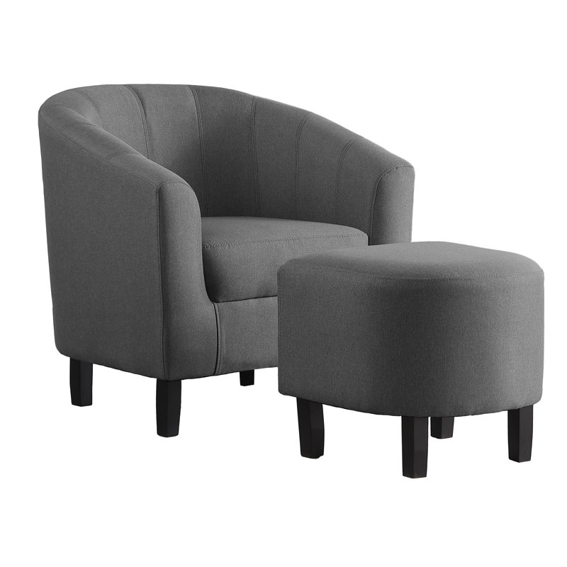 Eliza Upholstered Barrel Chair with Ottoman, Dark Gray Polyester