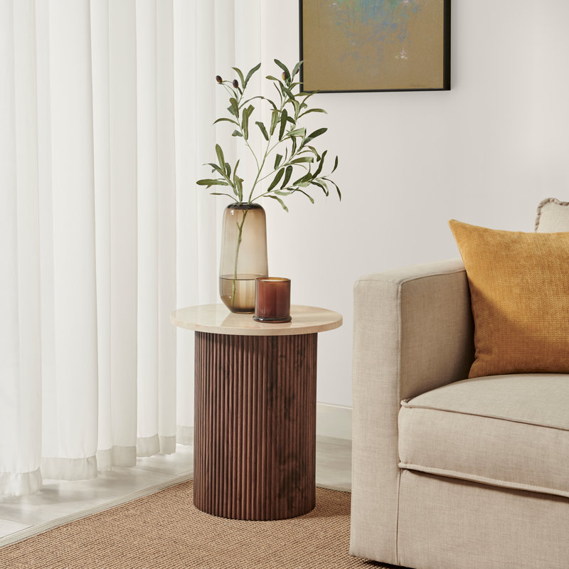 Penny Pedestal End Table, Dark Brown Wood