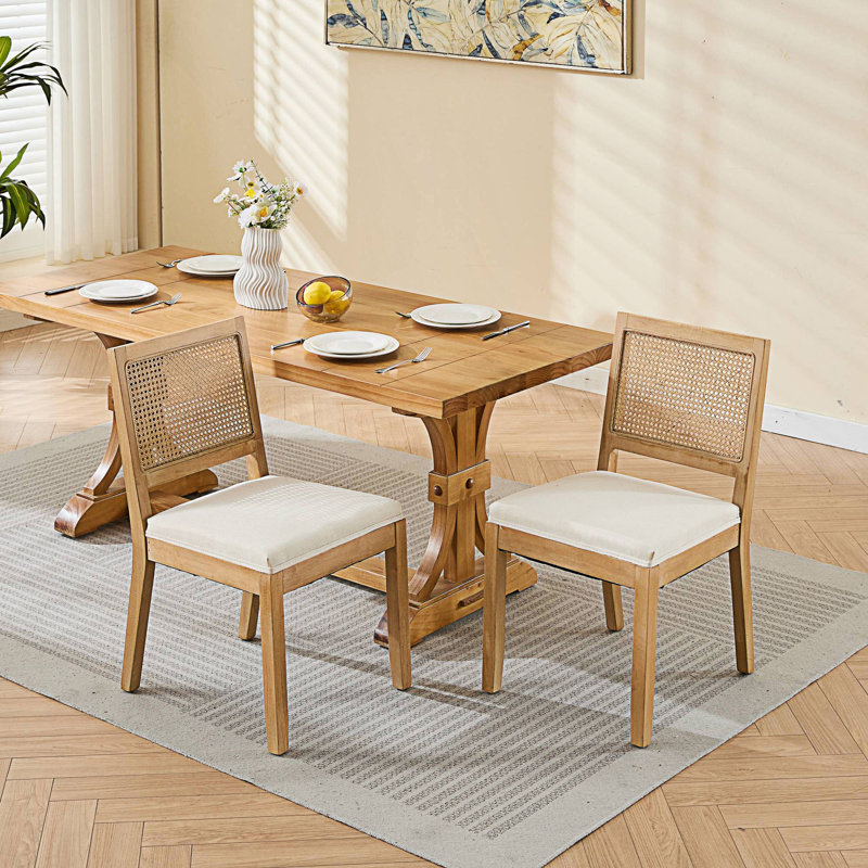 Ensemble de 2 chaises de salle à manger en rotin de style campagnard, chaises de salle à manger modernes Mid-Century, Beige