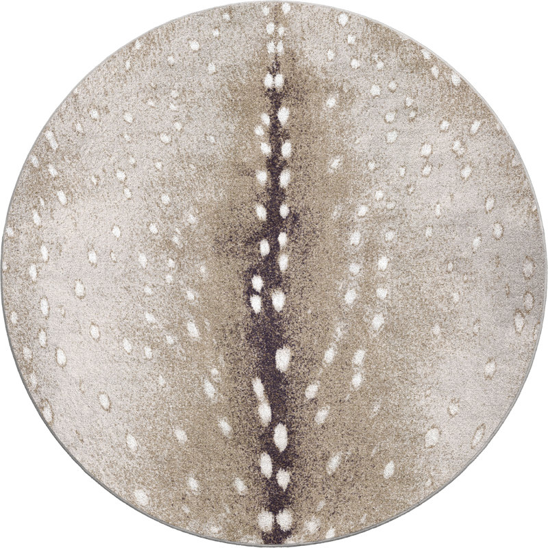 Tapis gris / gris à imprimé animal Dancy, Rond 8 pi