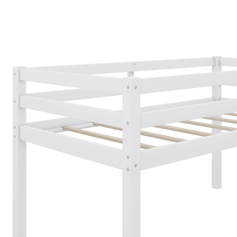 Twin Elevated Loft Bed With Ladder And Strengthened Slat Bed Base, White