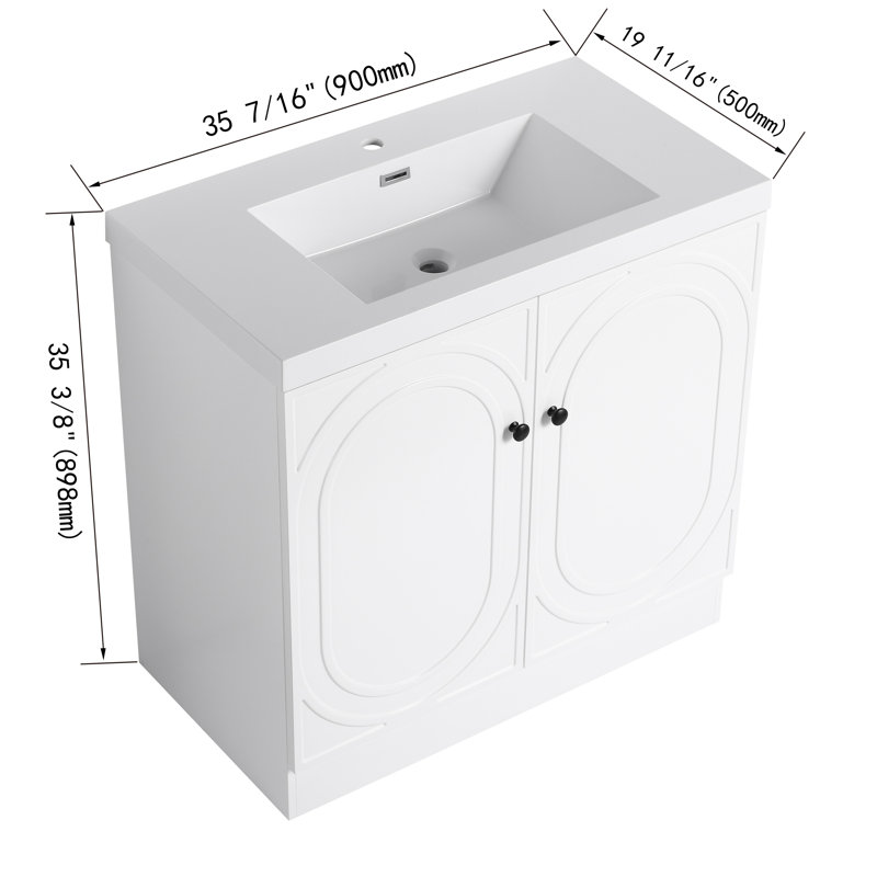 36" Freestanding Single Bathroom Vanity Set with Resin Top, White