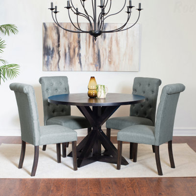 5-piece Dining Set, Cross-Buck Dining Table with 4 Stylish Chairs