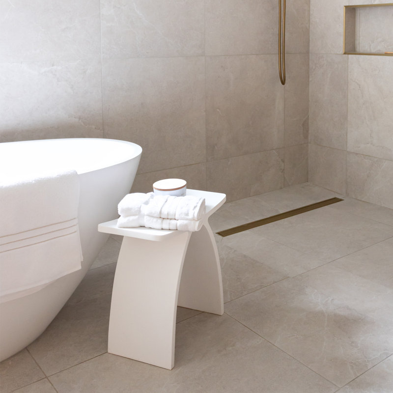 Lily-Beau 17'' W Wood Shower Bench, Matte White